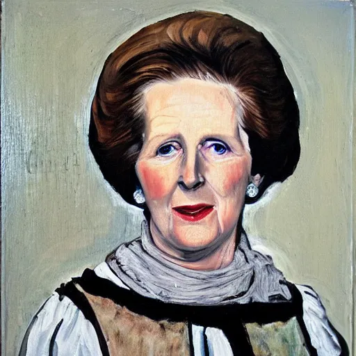 Image similar to margaret thatcher as a 1 2 th century peasant in england, painting, oil on canvas, restored, art, detailed