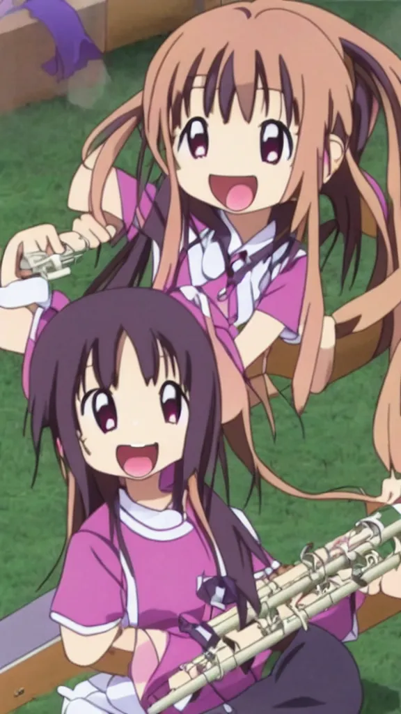 Image similar to Renge Miyauchi from non non biyori, chibi anime, excited expression, playing a recorder