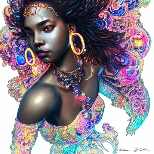 Prompt: the portrait of the absurdly beautiful, graceful, elegant, gorgeous, sensual black young goddess made of rainbow crystals, an ultrafine hyperdetailed illustration by kim jung gi, irakli nadar, intricate linework, bright colors, octopath traveler, final fantasy, unreal engine 5 highly rendered, global illumination, radiant light, intricate environment