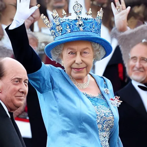 Image similar to Silvio Berlusconi Is crowned queen of England, photo-realistic, 8k, historical photo