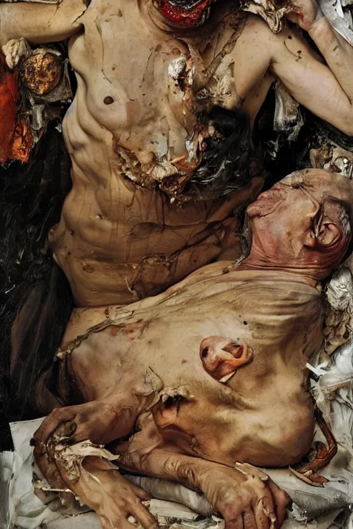 Image similar to portrait of the god of decay and death, part by Jenny Saville, part by Lucian Freud, part by Norman Rockwell