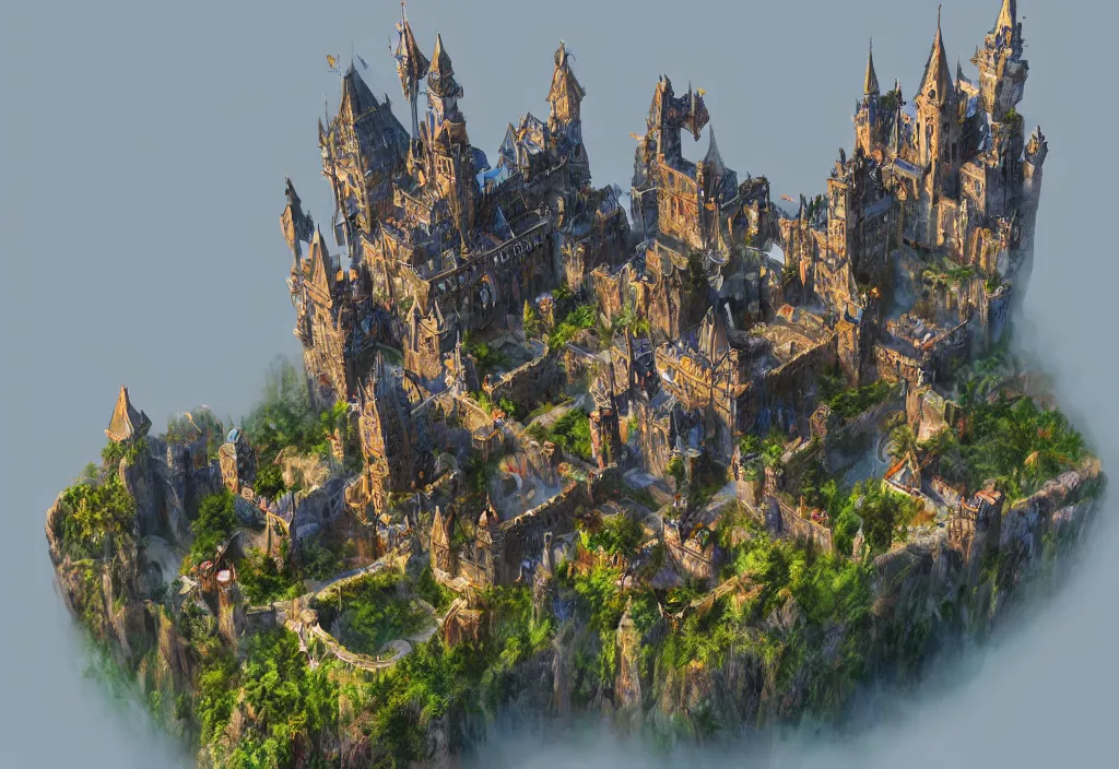 Image similar to a magical castle on a cloud maze, epic, trendy on artstation