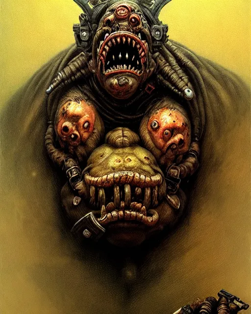 Image similar to roadhog from overwatch, character portrait, portrait, close up, concept art, intricate details, highly detailed, horror poster, horror, vintage horror art, realistic, terrifying, in the style of michael whelan, beksinski, and gustave dore