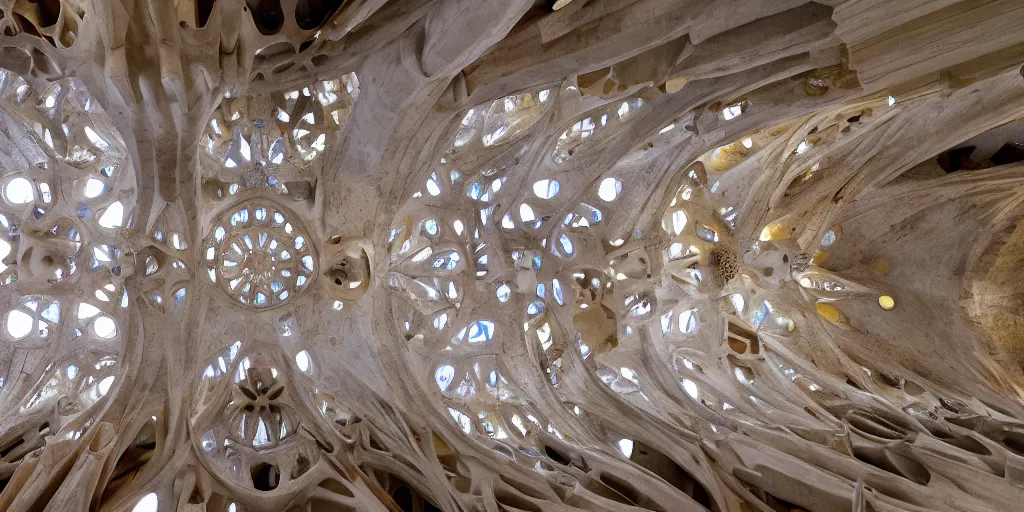 Image similar to sculpted Sagrada Familia ceiling by Antoni Gaudi