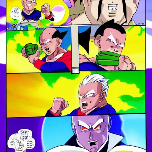 Image similar to dragon balls, joe biden fighting perfect cell