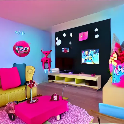 Prompt: Tiktokcore themed livingroom