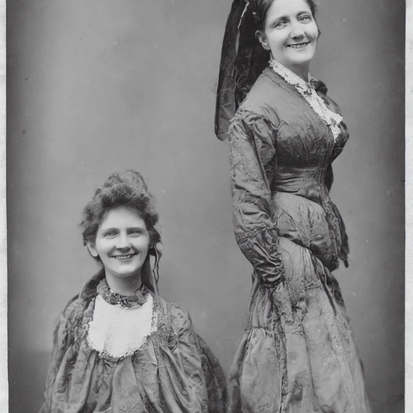 Prompt: old photo of beautiful victorian woman smiling, symmetrical face, 8k, high quality