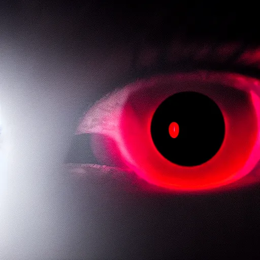 Image similar to two red eye dots in a dark atmosphere, 4 k, photography, creepy, highly detailed