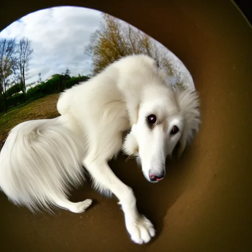 Image similar to fisheye lens photo of a borzoi