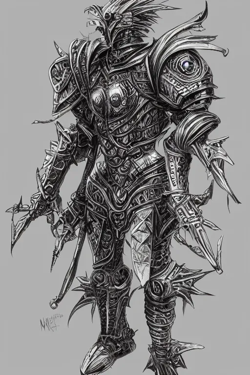 Image similar to armoured warrior humanoid figure monster, symmetrical, highly detailed, digital art, hummingbird themed armour, sharp focus, trending on art station, kentaro miura manga art style