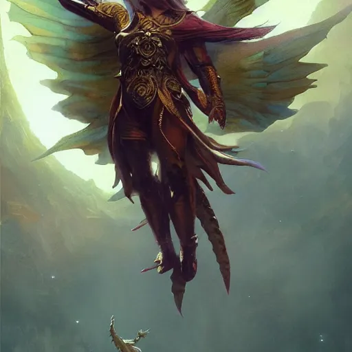 Prompt: small cute golden flying hollyphant with wings. fantasy concept art. moody epic painting by james gurney, greg rutkowski, charlie bowater, maxim verehin and alphonso mucha. artstationhq. painting with vivid color. ( dragon age, witcher 3, lotr )