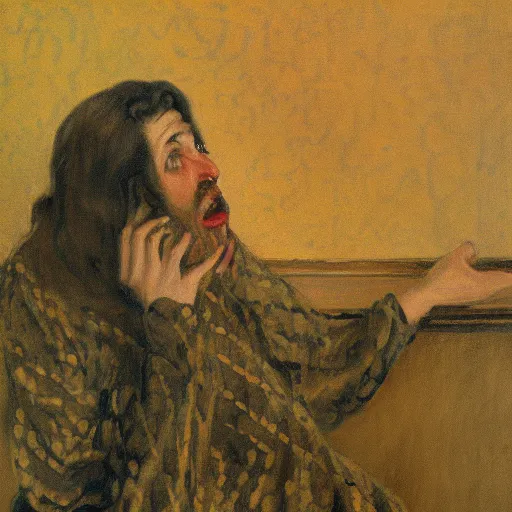 Prompt: A Python programmer's despair, oil on canvas, 1901