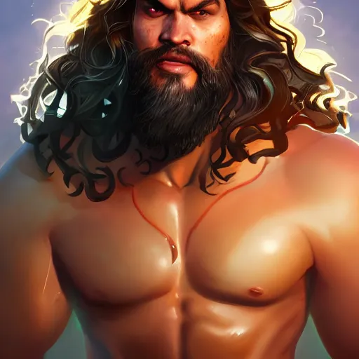 Prompt: Portrait of Jason Momoa as Heracles the greek demigod, mattepainting concept Blizzard pixar maya engine on stylized background splash comics global illumination lighting artstation lois van baarle, ilya kuvshinov, rossdraws