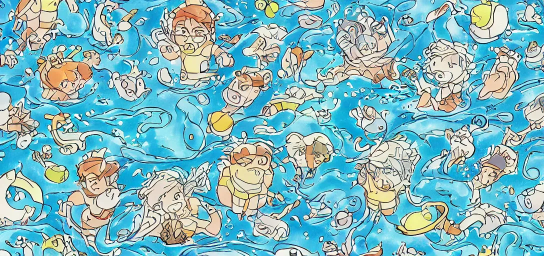 Image similar to pattern of cartoony water, ghibli