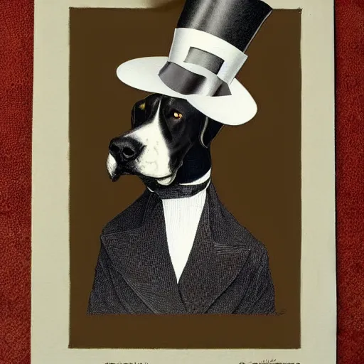 Prompt: great Dane wearing a top hat