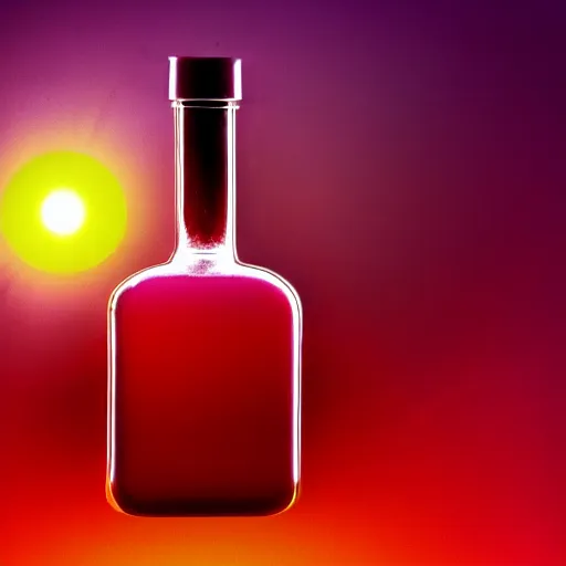 Prompt: sunlight shining through a red healing potion, 4k photograph, neon red