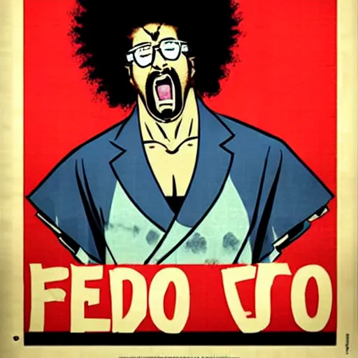 Image similar to how will we capture famous actor Redfoo? he is is causing trouble in this region. How do we stop him? NO RedfooS ALLOWED. Redfoo is the subject of this ukiyo-e hellfire eternal damnation catholic strict propaganda poster rules religious. WE RULE WITH AN IRON FIST. mussolini. Dictatorship. Fear. 1940s propaganda poster. 1950s propaganda poster. 1960s propaganda poster. WAR WAR WAR, ANTI Redfoo. 🚫 🚫 Redfoo. POPE. art by joe mugnaini. art by dmitry moor. Art by Alfred Leete.