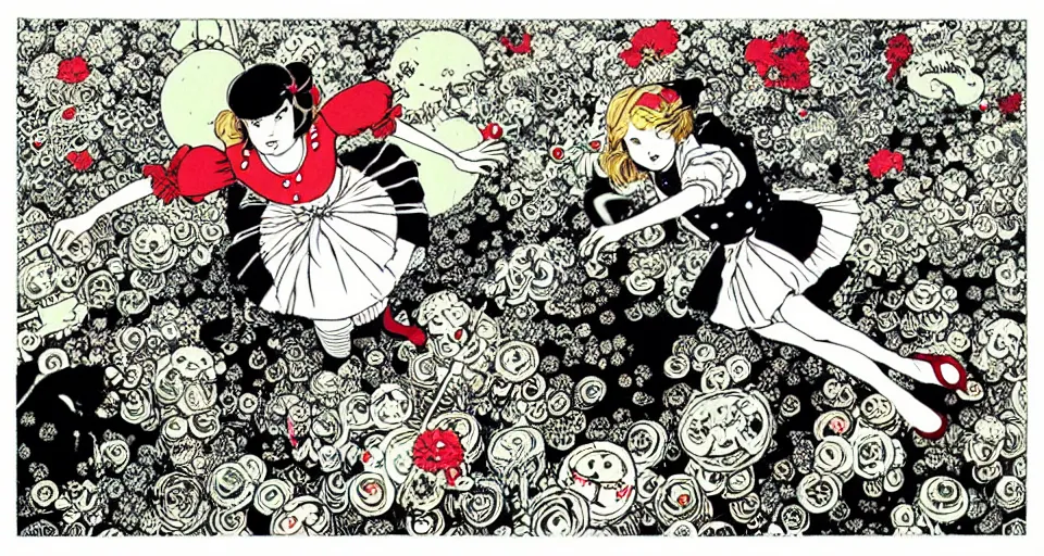 Image similar to alice in wonderland still frame by yuko shimizu, tee party by yuko shimizu