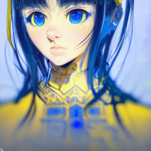 Image similar to a portrait of anime ukrainian blue and yellow girl, concept art, trending on artstation, highly detailed, intricate, sharp focus, digital art, 8 k