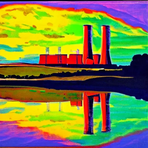 Image similar to a fauvist painting of sizewell b nuclear power plant in suffolk