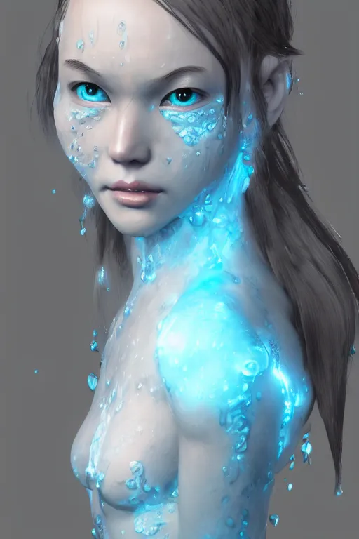 Image similar to Beautiful water elemental monk girl, highly detailed, particles light, extreme detail, trending on artstation