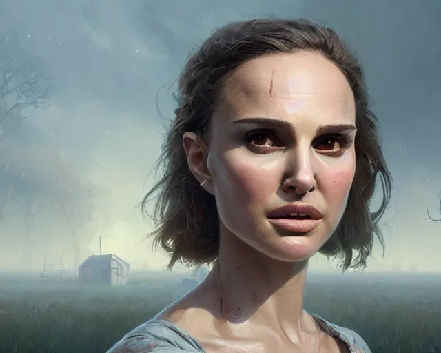 Image similar to highly detailed portrait of natalie portman, in the walking dead, stephen bliss, unreal engine, fantasy art by greg rutkowski, loish, rhads, ferdinand knab, makoto shinkai and lois van baarle, ilya kuvshinov, rossdraws, tom bagshaw, global illumination, radiant light, detailed and intricate environment