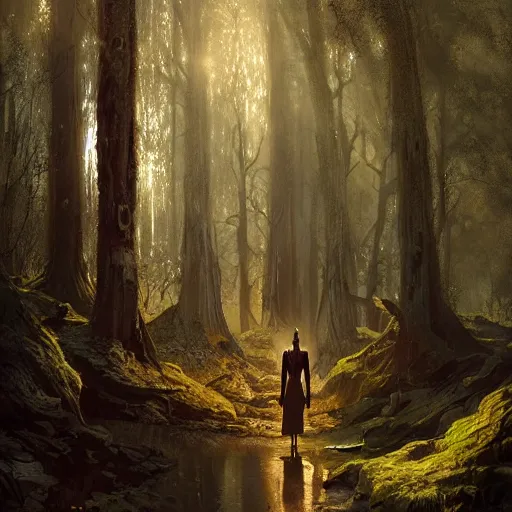 Image similar to a high elf standing in a fairy tale forest, soft lighting, greg rutkowski