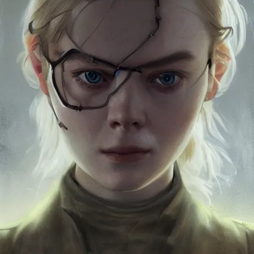 Prompt: ultra realistic portrait painting of elle fanning in metal gear solid and death stranding, art by frank frazetta, 4 k, ultra realistic, highly detailed, epic lighting