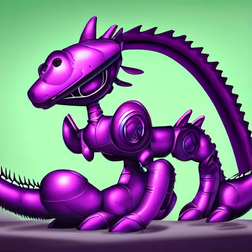 Image similar to very cute purple robototechnic dragon looking at camera, Disney, epic, digital art