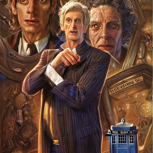 Image similar to Doctor Who, portrait art by Donato Giancola and James Gurney, digital art, trending on artstation