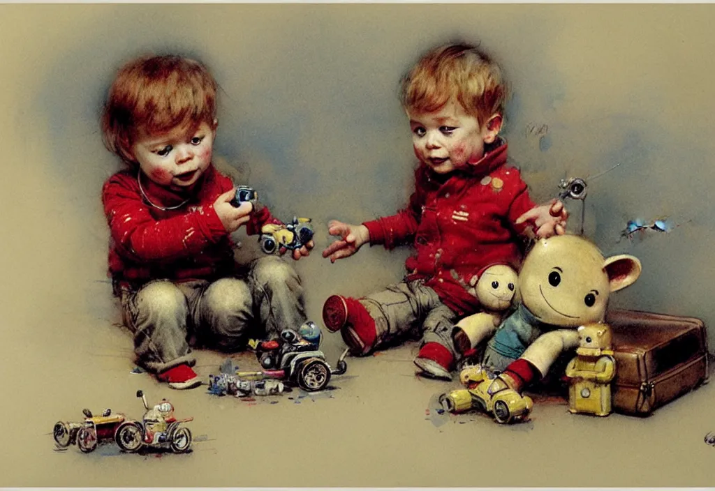 Image similar to toddler ( ( ( ( ( 1 9 5 0 retro future living room. muted colors. toys laying around ) ) ) ) ) by jean baptiste monge, chrome red