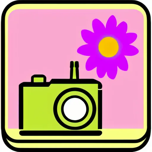 Prompt: simple icon of a camera with a flower on top.