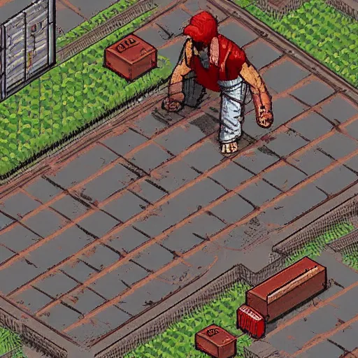 Prompt: ryu trapped in the video game silent hill, isometric style, highly detailed pixel art, production ready