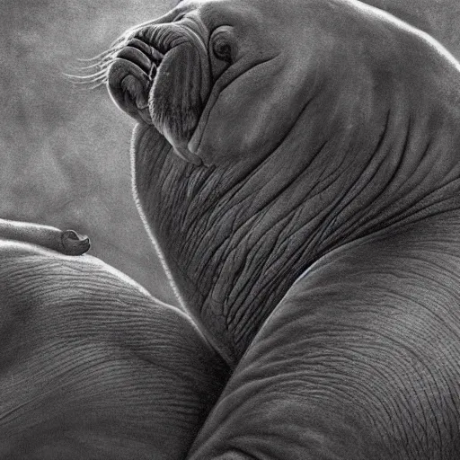 Image similar to extreme, uhdr, photorealistic, walrus love, fine details, highly detailed