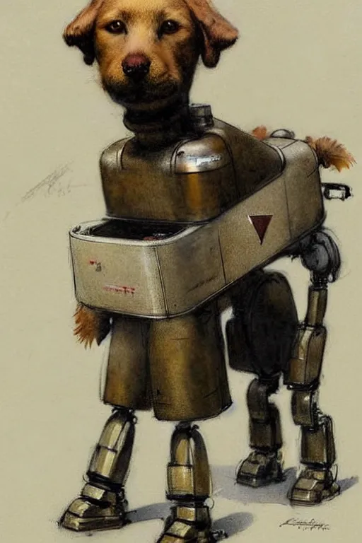 Prompt: (((((1950s boy and his robot box shaped k9 dog. muted colors.))))) by Jean-Baptiste Monge !!!!!!!!!!!!!!!!!!!!!!!!!!!