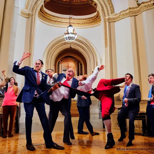 Image similar to United States Senators playing air guitar, Canon EOS R3, f/1.4, ISO 200, 1/160s, 8K, RAW, unedited, symmetrical balance, in-frame
