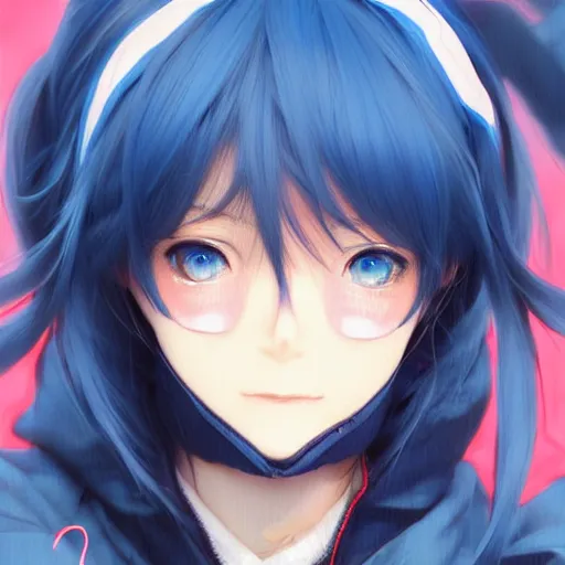 Prompt: ene from mekakucity actors, wearing blue jacket, cool color palette, digital art by aramaki shinji, by artgerm, by cushart krenz, by wlop, colorful, insanely detailed and intricate, hypermaximalist, elegant, ornate, hyper realistic, super detailed