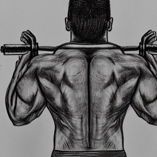 Image similar to drawing of a man doing barbell rows,