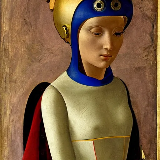 Image similar to portrait of steampunk female android, by fra angelico and sandro botticelli