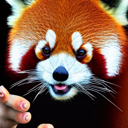 Image similar to digital art of a red panda showing its middle finger