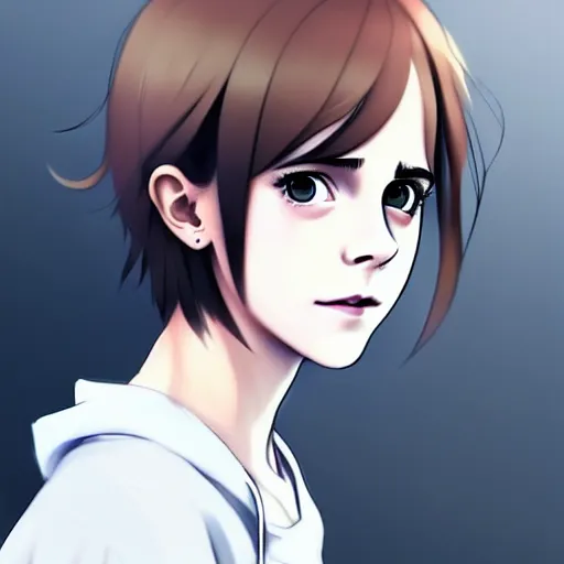 Prompt: beautiful boyish emma watson 3 / 4 nose sketches overlay gapmoe yandere grimdark, trending on pixiv fanbox, painted by greg rutkowski makoto shinkai takashi takeuchi studio ghibli, akihiko yoshida