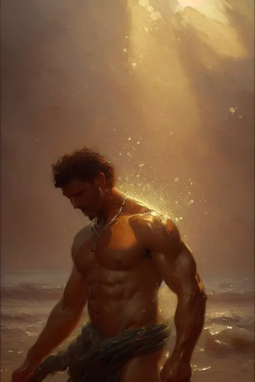 Image similar to god of ocean, male character design, painting by gaston bussiere, craig mullins, greg rutkowski, tom of finland, trending on artstation