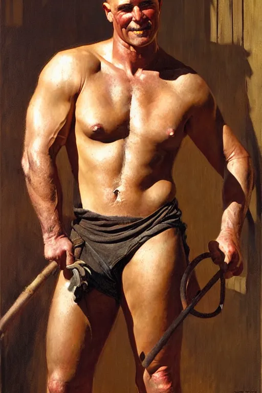 Image similar to muscular sweaty male blacksmith, forgehouse painting by gaston bussiere, craig mullins, j. c. leyendecker, tom of finland