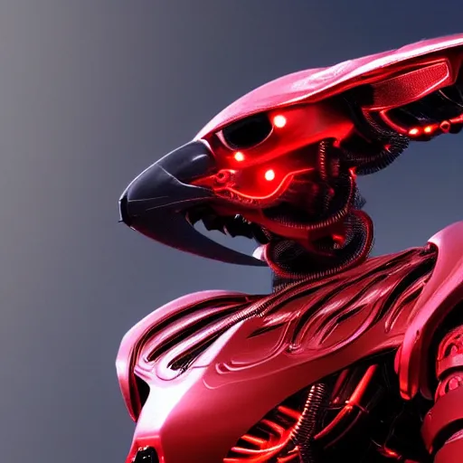 Image similar to fantasy wallpaper of a robotic hawk ,red themed,science fiction