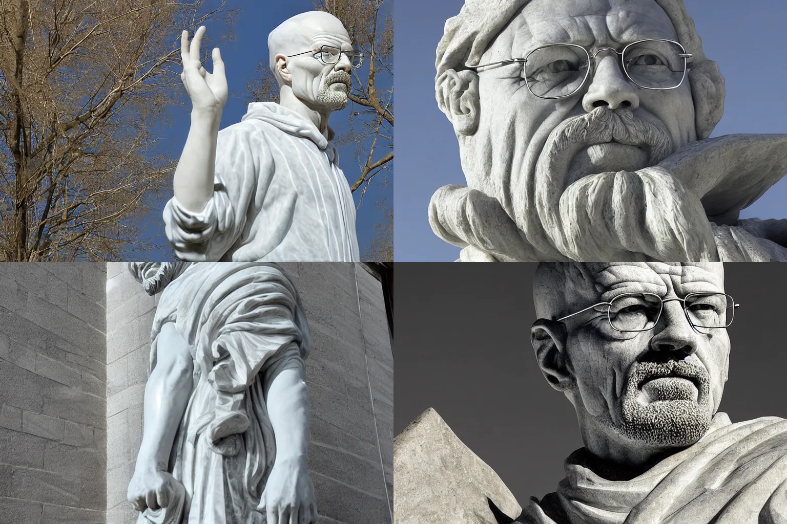 Prompt: A marble statue of Walter White photograph Roman close angle