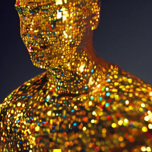 Prompt: realistic man made out of a disco ball, 8 k, trending on artstation