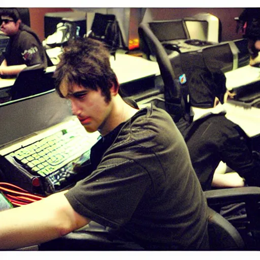 Prompt: “ al pacino clones play games at a lan party, 2 0 0 8 phone picture. ”