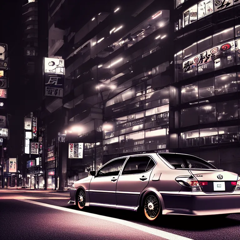 Image similar to Toyota Aristo, detailed-wheels, Shibuya prefecture, cinematic lighting, photorealistic, highly detailed, night photography