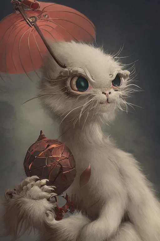 Prompt: a portrait of a cute japanese devil animal pet illustrated by miyazaki by karol bak, james jean, tom bagshaw, rococo, sharp focus, trending on artstation, cinematic lighting, hyper realism, octane render, 8 k, hyper detailed, vivid, ultra detailed, highly detailed