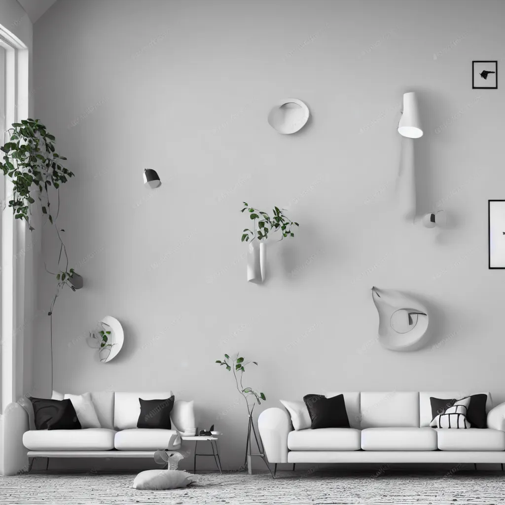 Prompt: modern interior in scandinavian style, white walls, sofa, 3 d render, 3 dsmax